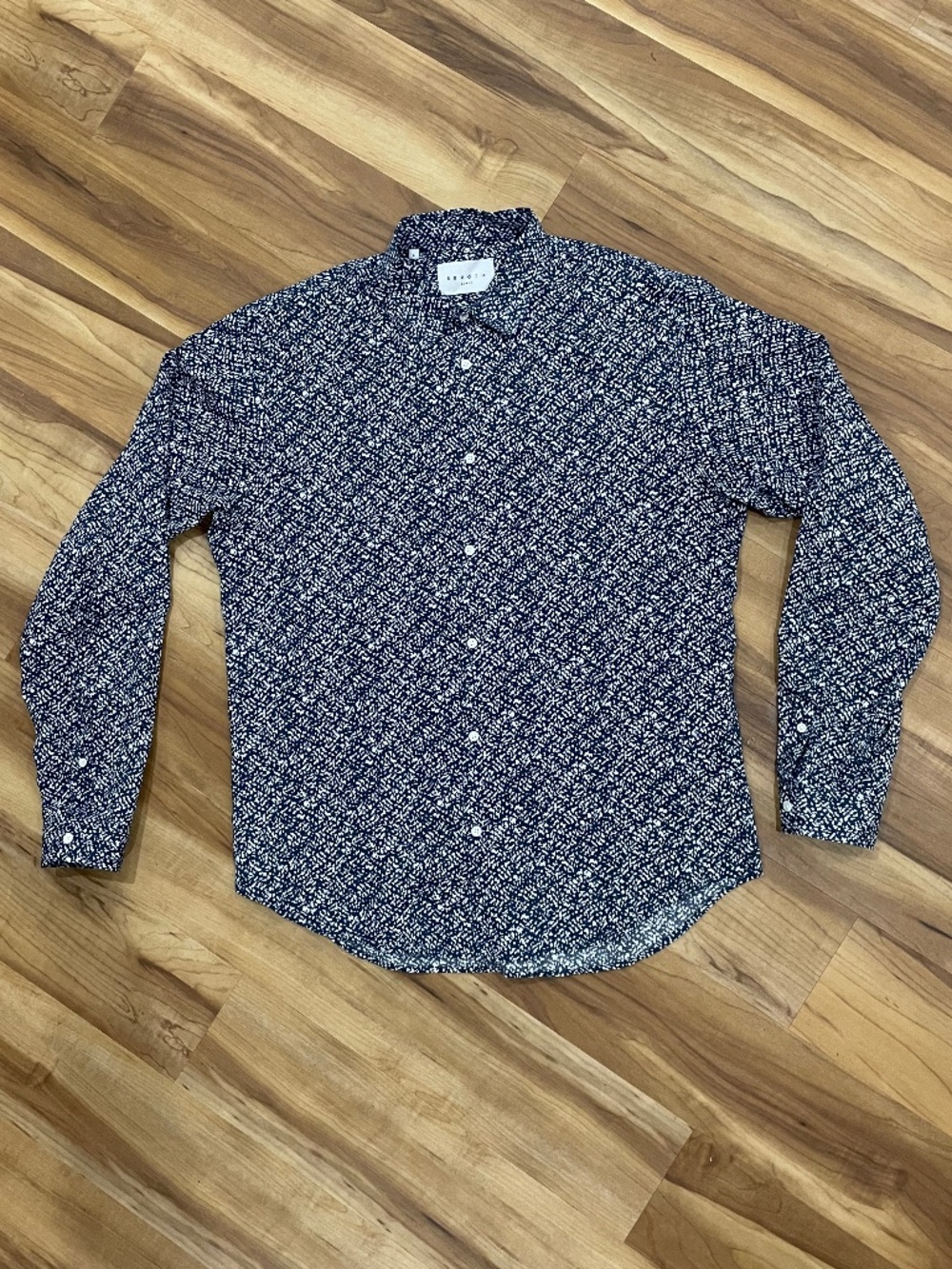 Sandro Paris Men's Navy Abstract Print Button Down Shirt Size L